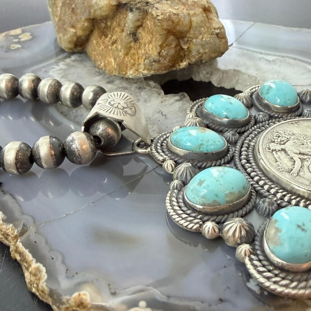 1943 Genuine 90% Silver Walking Liberty Half Dollar Coin w/Turquoise Uni Pendant - Picture 3 of 10